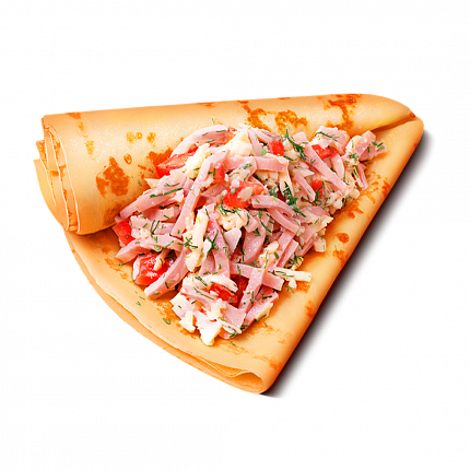 Блин с ветчиной, сыром и помидорами